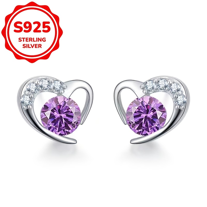 2pcs Women's S925 Pure Silver Heart Stud Earrings